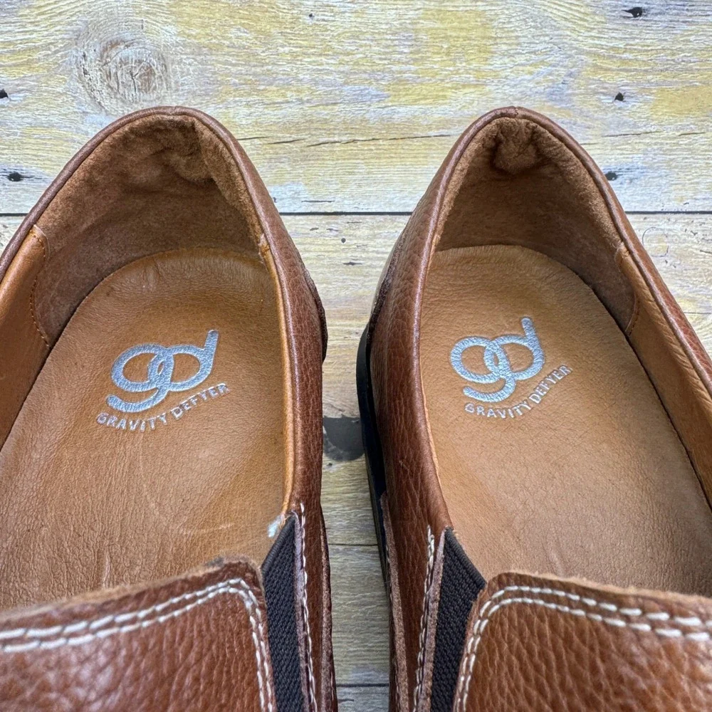 Gravity Defyer Mens Brown Leather Slip On Loafers Comfort Shoes Size 11.5‎ Wide