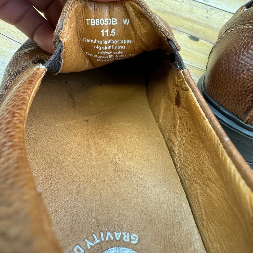 Gravity Defyer Mens Brown Leather Slip On Loafers Comfort Shoes Size 11.5‎ Wide