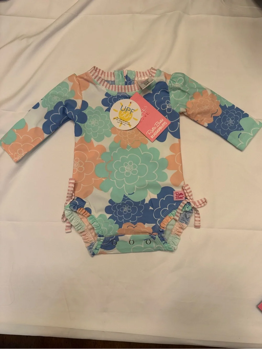 RuffleButts Long Sleeve Floral One-Piece Swimsuit NWT