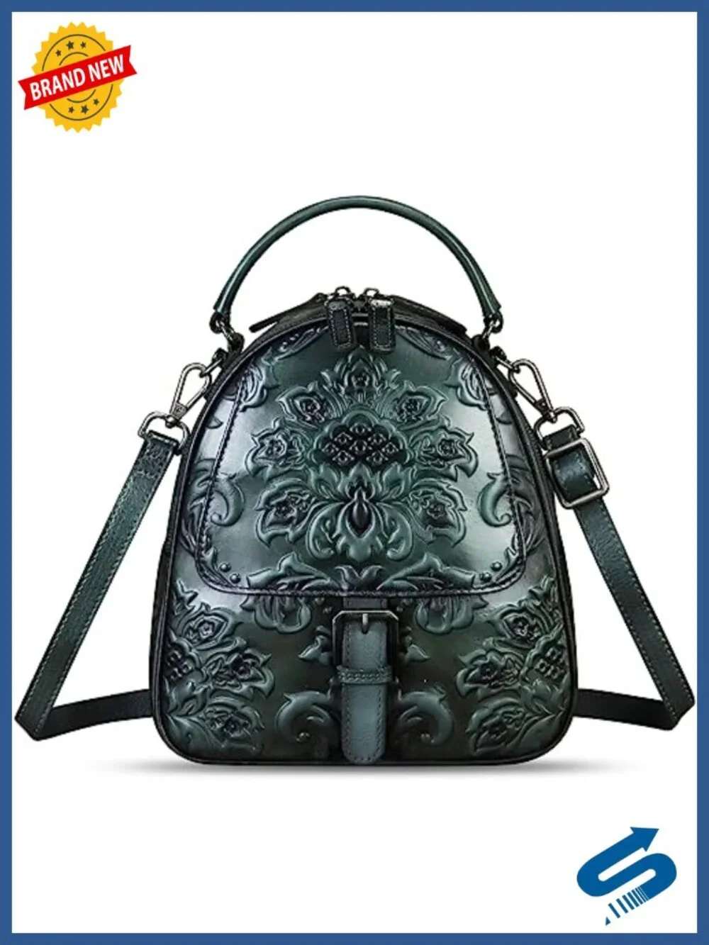 Genuine Leather Satchel Crossbody Handbag Convertible Backpack 4 Ways to Wear