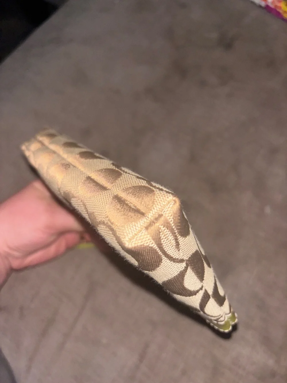 Coach Beige Signature Wristlet with Lime Trim
