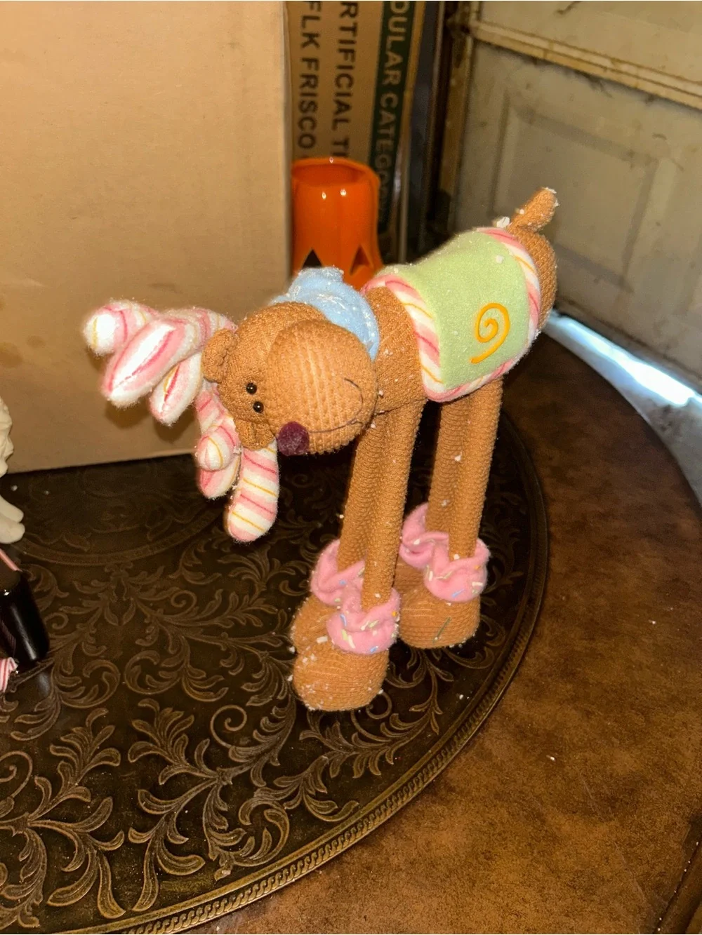 Source Unknown Brown Plush Reindeer with Pink and Green Accents