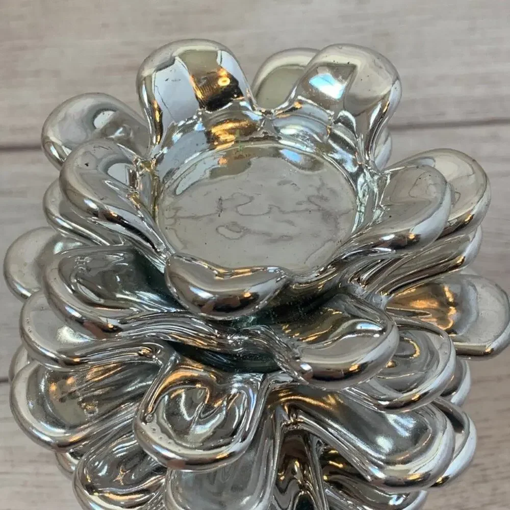 Silver Metal Pinecone Green Planter Stick Christmas Holiday Rustic Winter