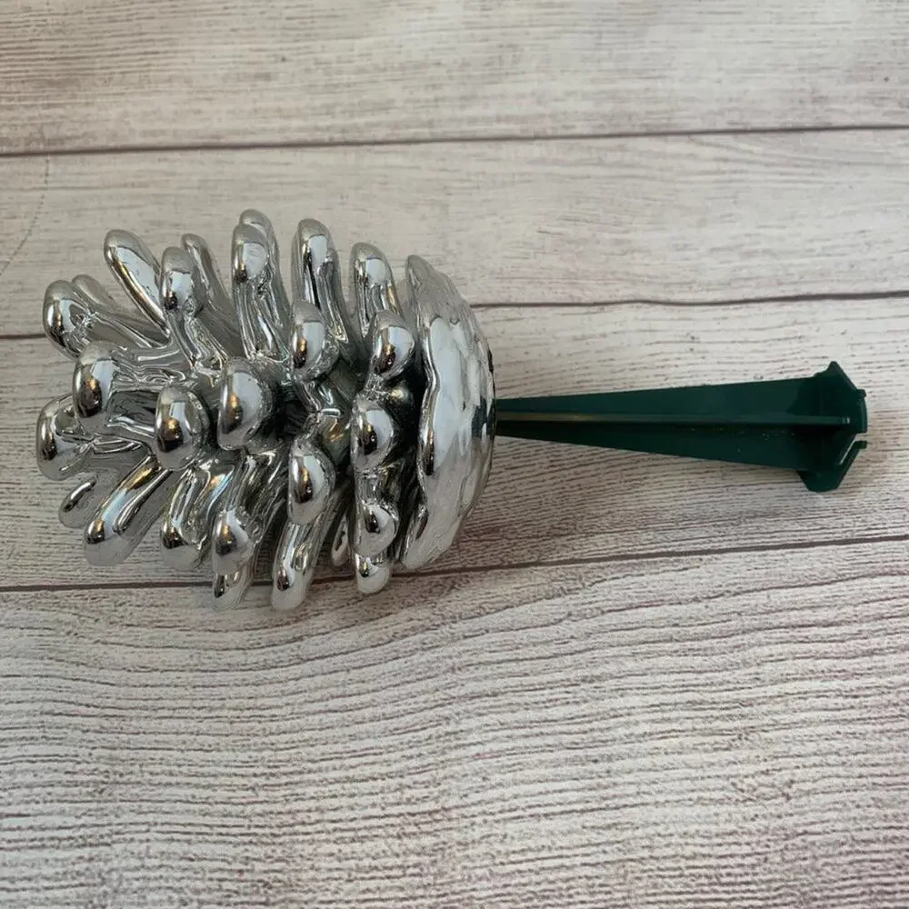Silver Metal Pinecone Green Planter Stick Christmas Holiday Rustic Winter