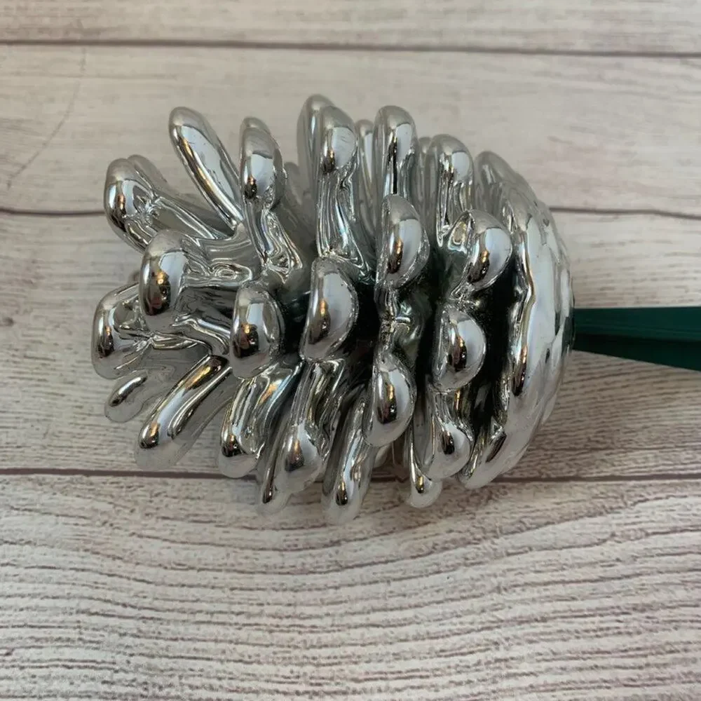 Silver Metal Pinecone Green Planter Stick Christmas Holiday Rustic Winter