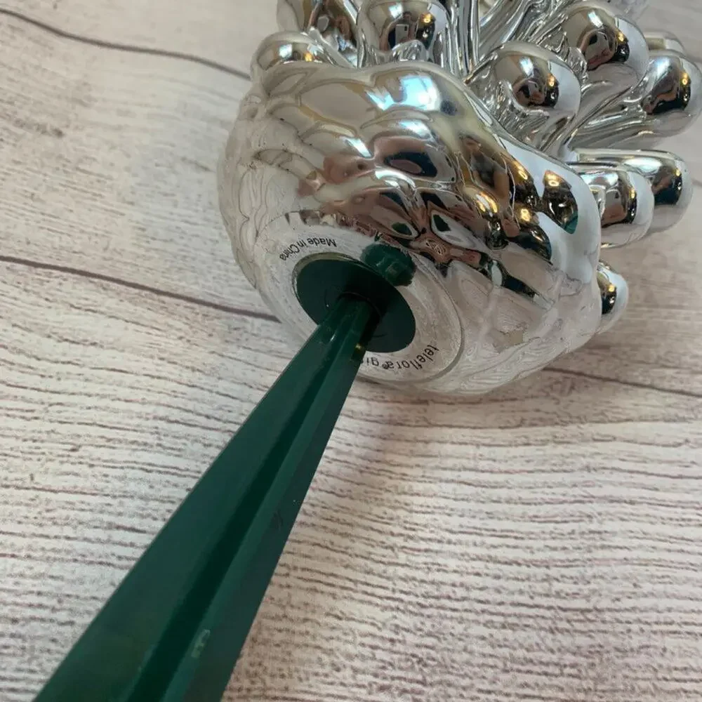 Silver Metal Pinecone Green Planter Stick Christmas Holiday Rustic Winter