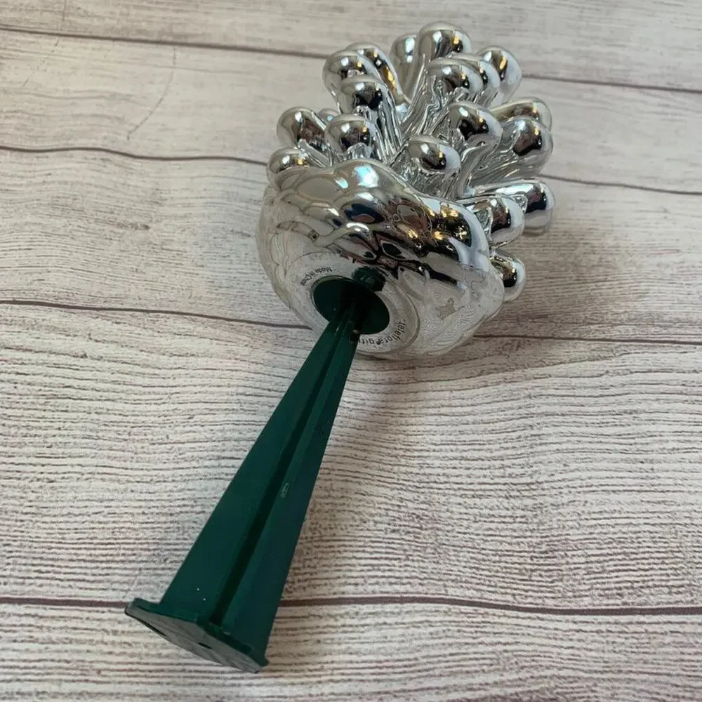 Silver Metal Pinecone Green Planter Stick Christmas Holiday Rustic Winter