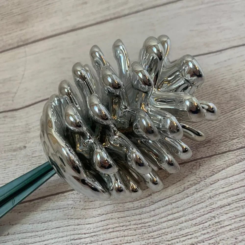 Silver Metal Pinecone Green Planter Stick Christmas Holiday Rustic Winter