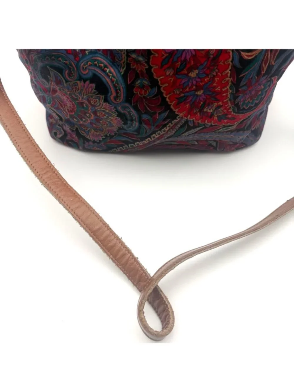 Vintage Richmark Paisley Drawstring Bucket Bag Boho Crossbody Purse USA