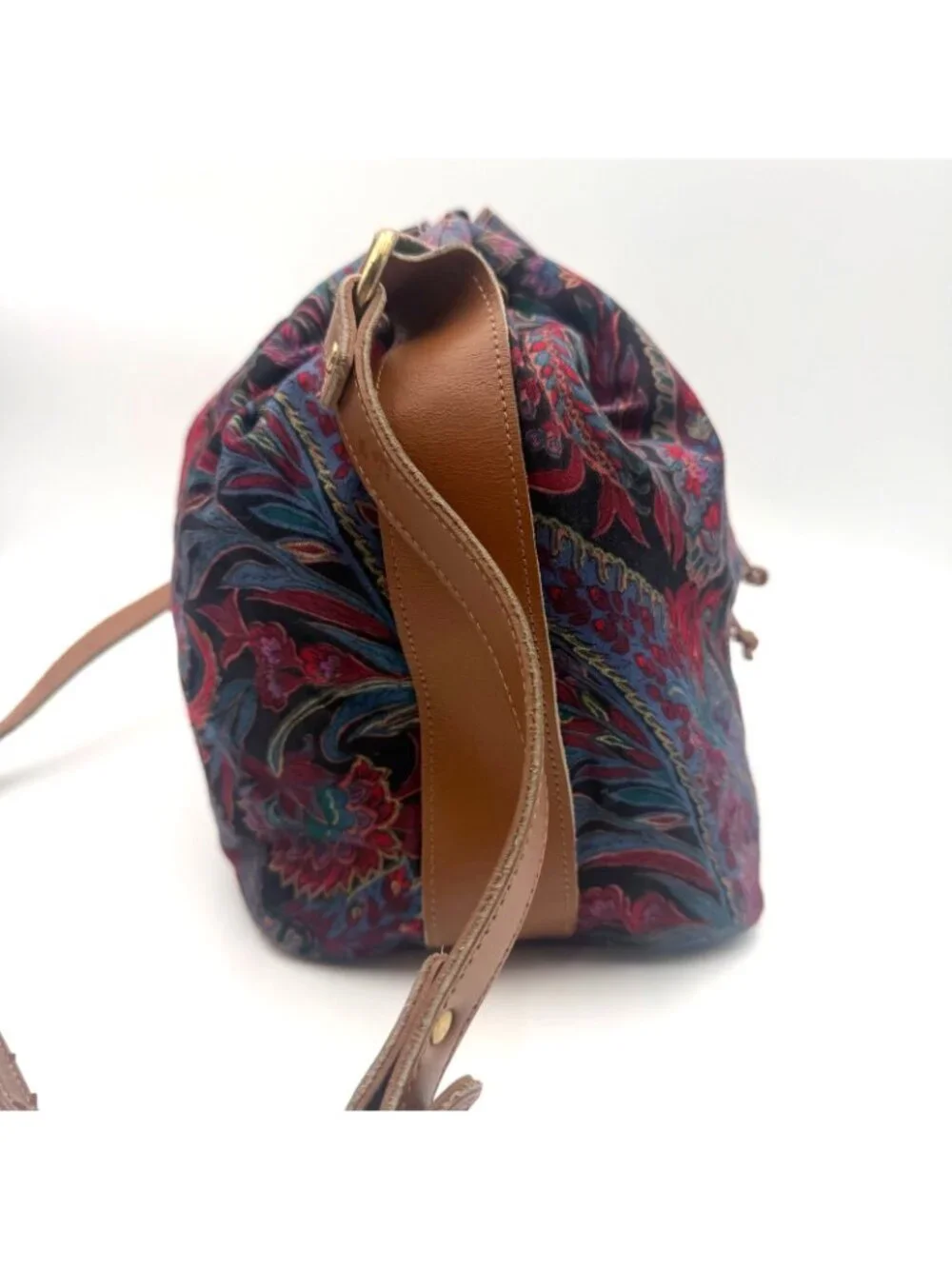 Vintage Richmark Paisley Drawstring Bucket Bag Boho Crossbody Purse USA