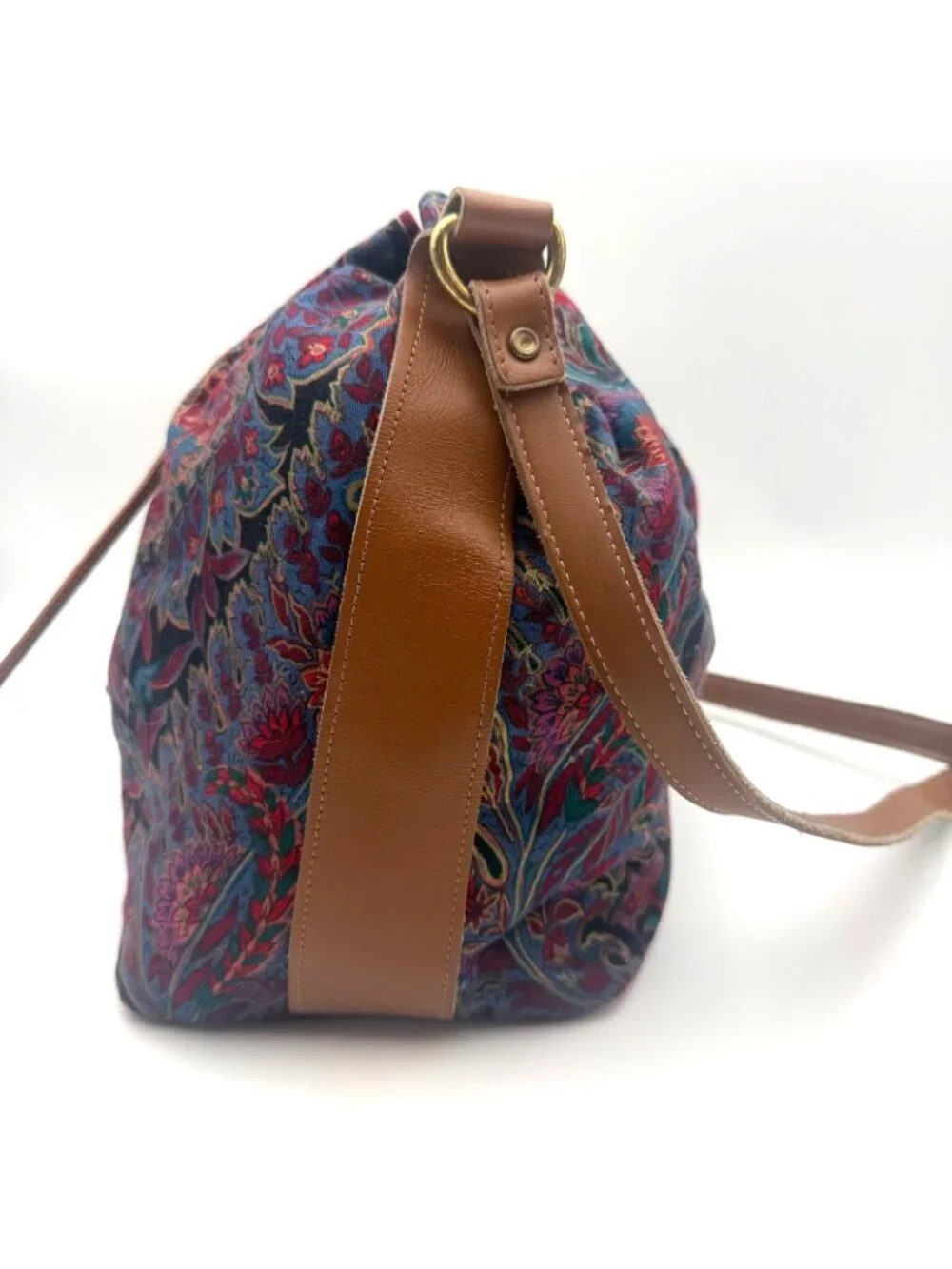 Vintage Richmark Paisley Drawstring Bucket Bag Boho Crossbody Purse USA