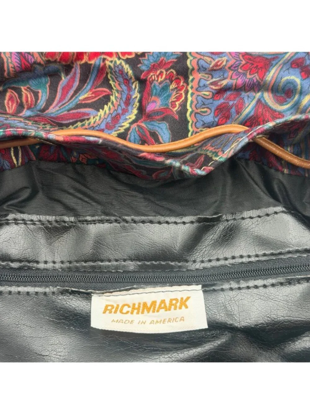Vintage Richmark Paisley Drawstring Bucket Bag Boho Crossbody Purse USA