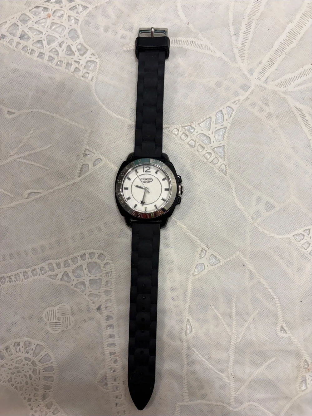 Coach Boyfriends White Dial Black Silicone Strap Watch