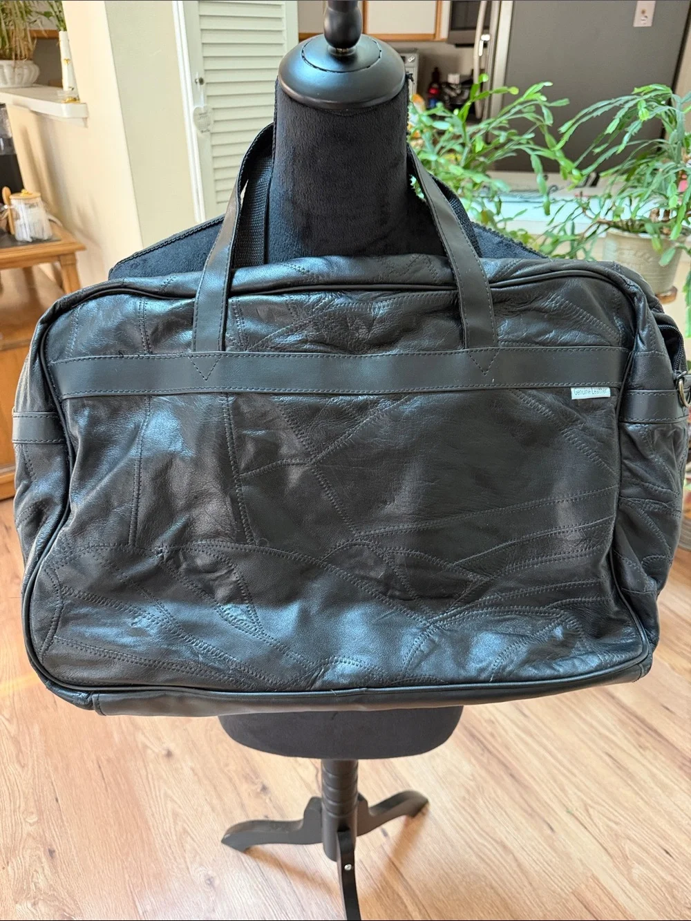 Black Leather Weekender Bag, EUC