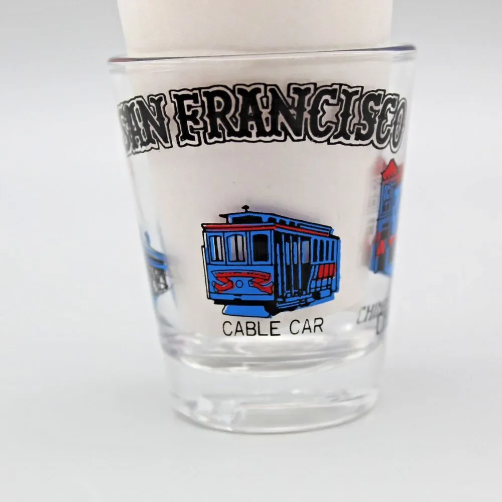 Vintage San Francisco Shot Glass Cable Car Golden Gate Bridge Chinatown Barware