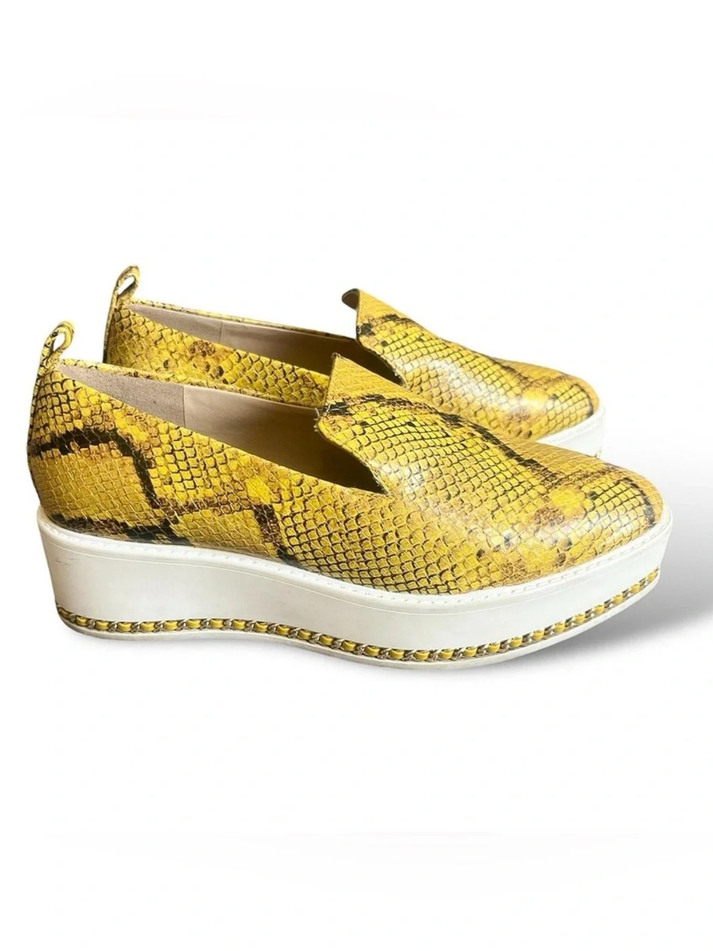 Karl Lagerfeld platform yellow snakeskin loafers