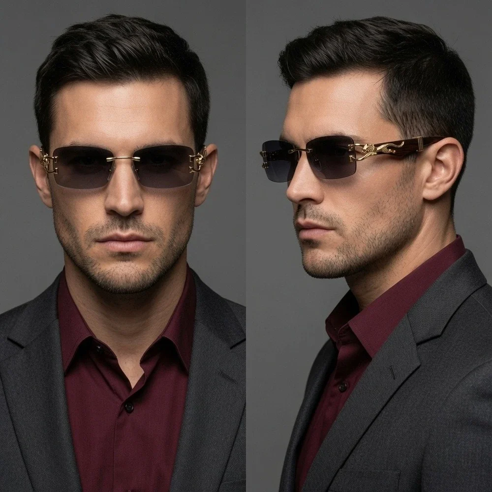 Men Sunglasses Vintage Aesthetic Sleek Black Lens Small Shades Executive Eyewear