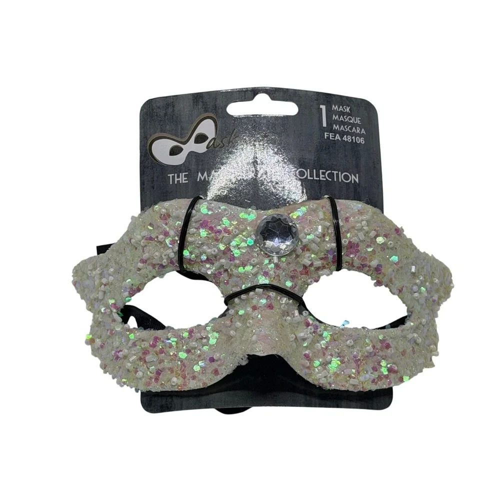 NEW Glitter Glam Masquerade Mask Pink Sequin Rhinestone Beaded Partywear Festive
