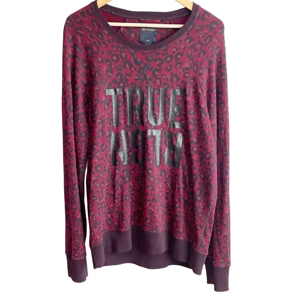 True Religion Raglan crew neck leopard sweatshirt sweater Red tawny M