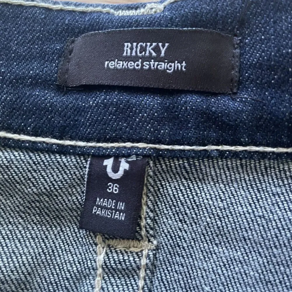 True Religion Shorts Ricky Denim Relaxed Straight‎ Flap Pockets Mens 36 New