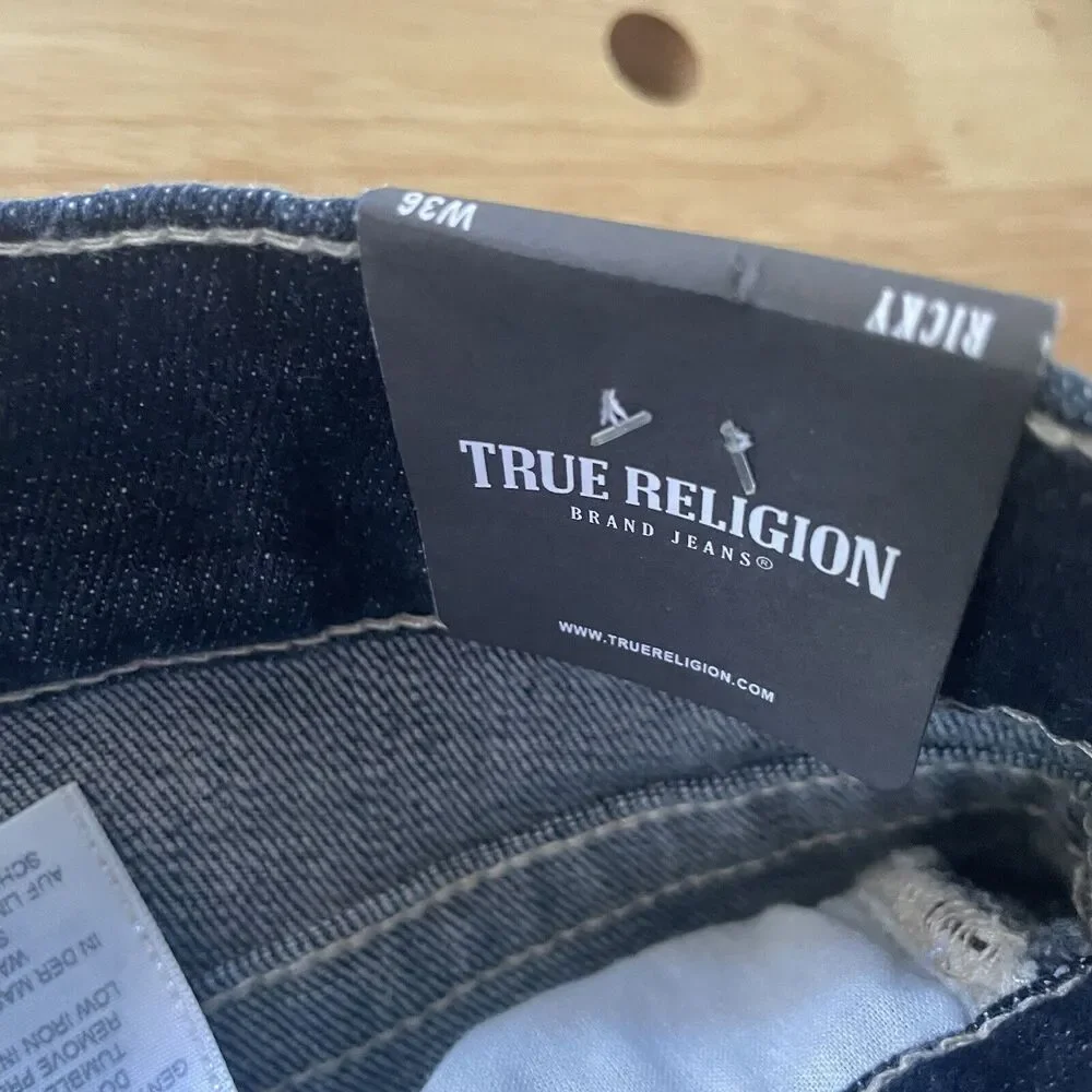 True Religion Shorts Ricky Denim Relaxed Straight‎ Flap Pockets Mens 36 New