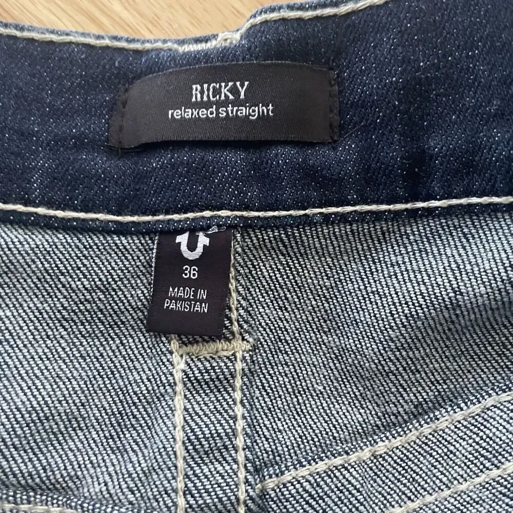 True Religion Shorts Ricky Denim Relaxed Straight‎ Flap Pockets Mens 36 New