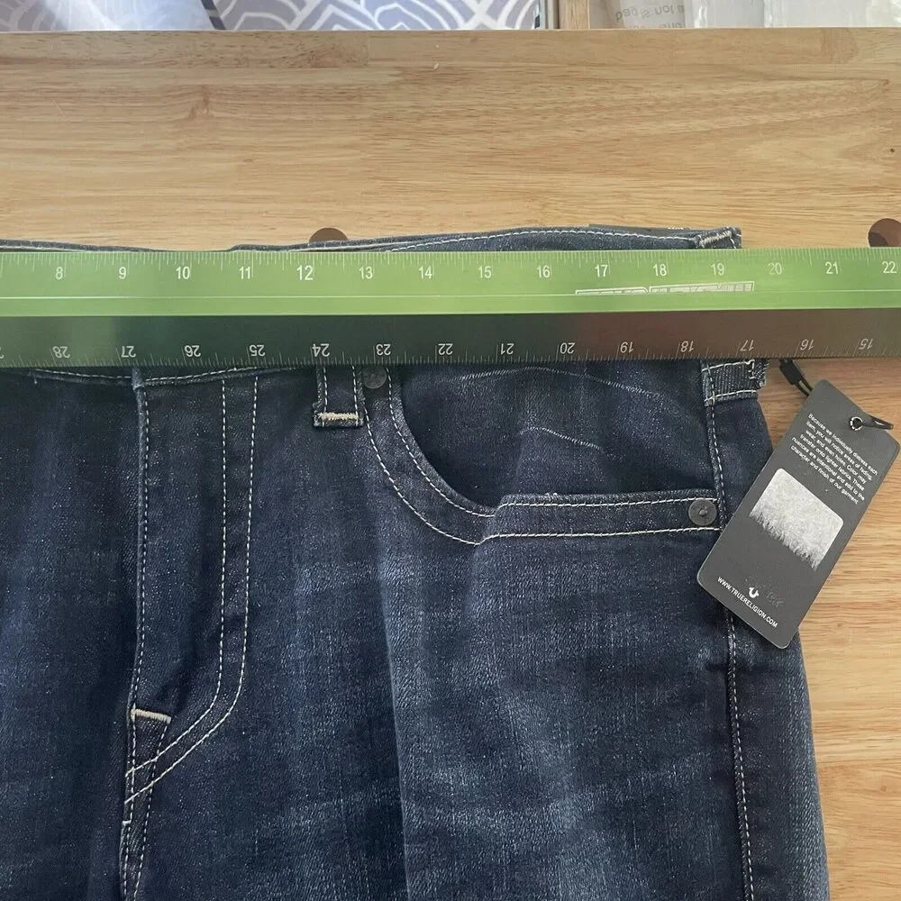 True Religion Shorts Ricky Denim Relaxed Straight‎ Flap Pockets Mens 36 New
