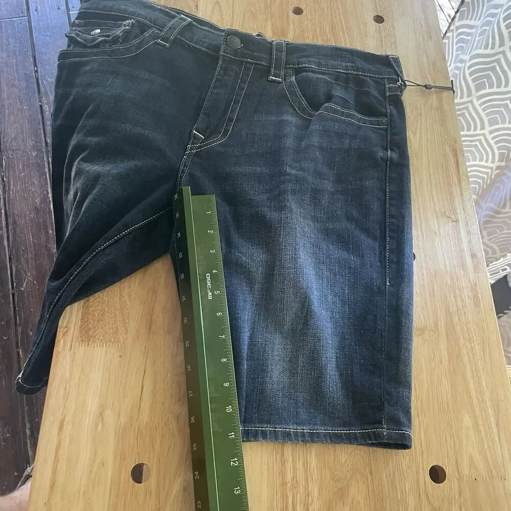 True Religion Shorts Ricky Denim Relaxed Straight‎ Flap Pockets Mens 36 New