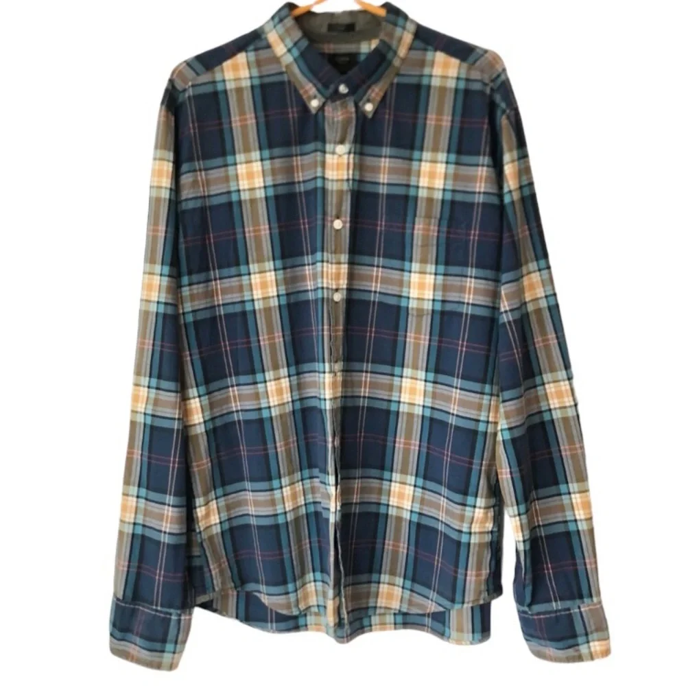 J. Crew Cotton Tartan Plaid Button Down Dress Shirt Slim Fit Size XL