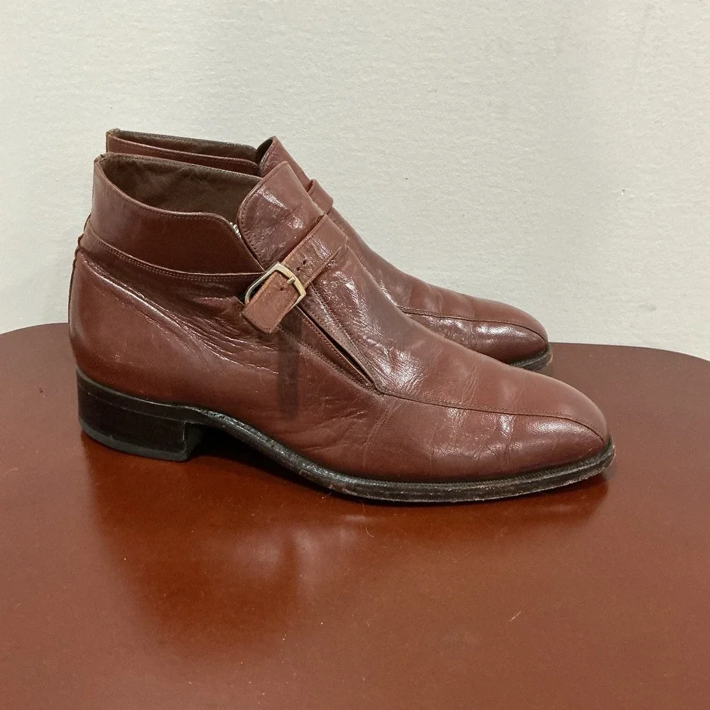 Vintage Florsheim Imperial Men's 9E Brown Leather Monk Strap Ankle Boots USA