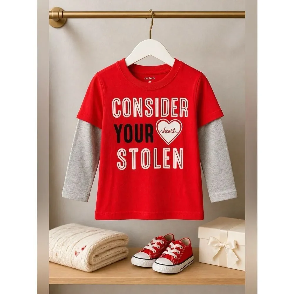 CARTER’S RED AND GRAY LONG SLEEVE T-SHIRT SIZE 2T