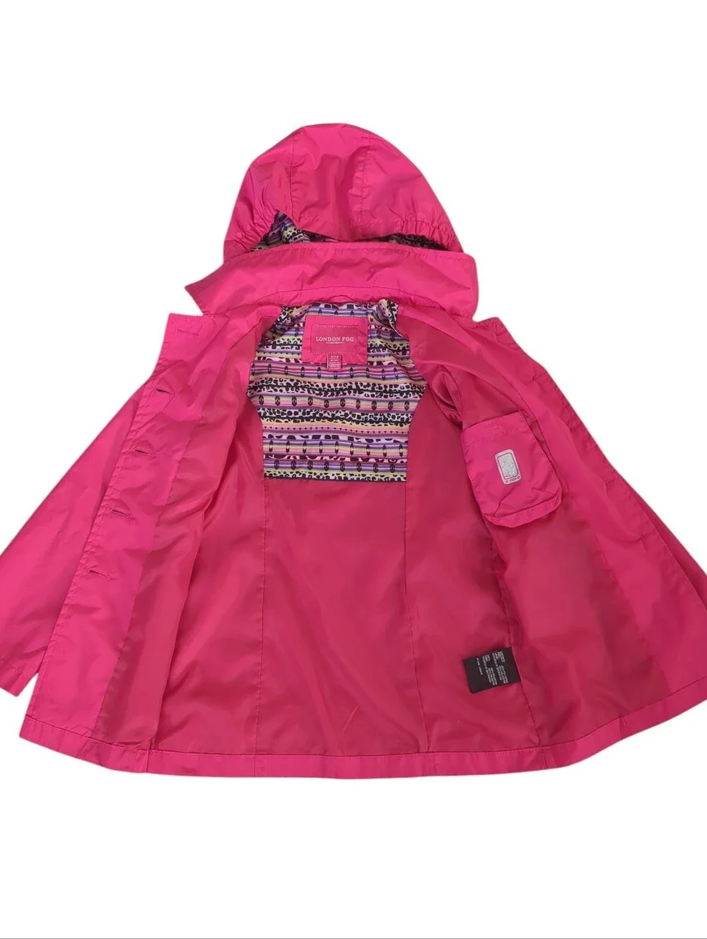 London Fog Girls Vibrant Pink Hooded Button Front Rain Jacket Size S/7/8