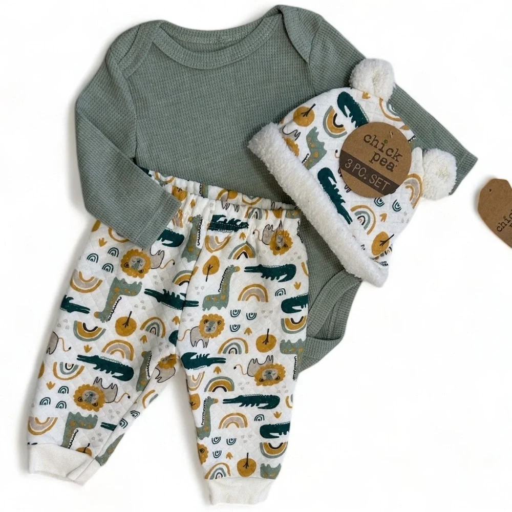 New Chick Pea Baby Boy 3 Piece Cozy Modern Boho Outfit Set 0-3 Months