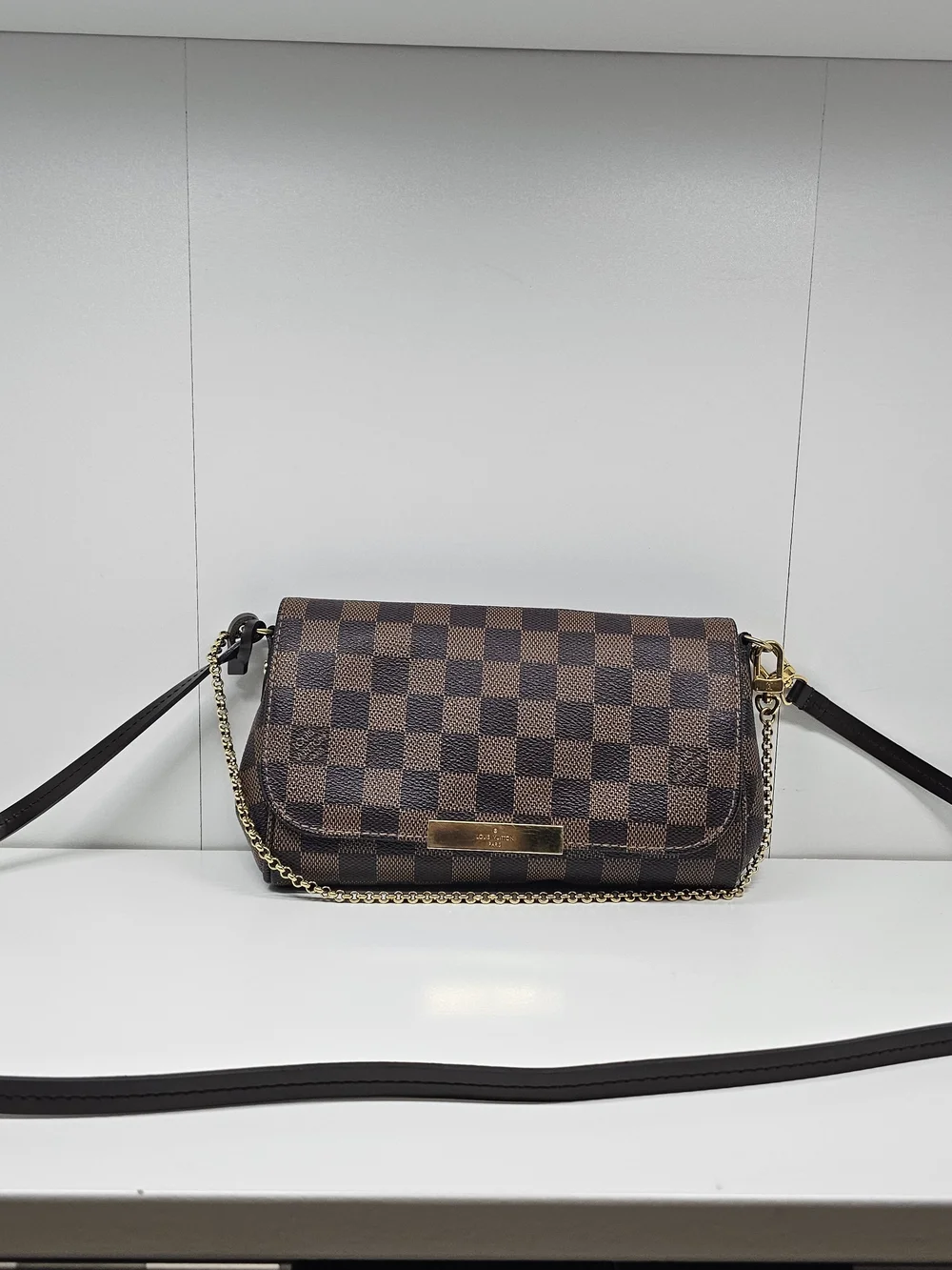 Louis Vuitton Favorite Brown Checkered Crossbody with Gold Chain