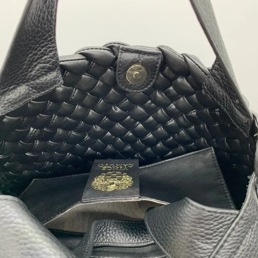 Vince Camuto Leather Handbags Puffy Weave Tote Miki Black Purse