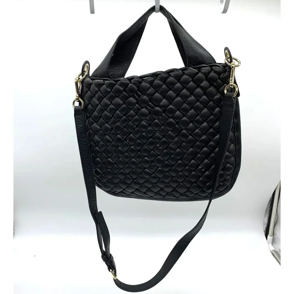 Vince Camuto Leather Handbags Puffy Weave Tote Miki Black Purse