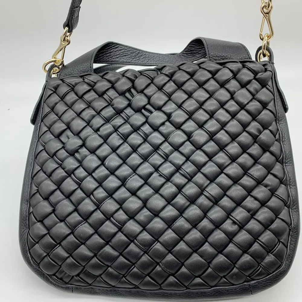 Vince Camuto Leather Handbags Puffy Weave Tote Miki Black Purse