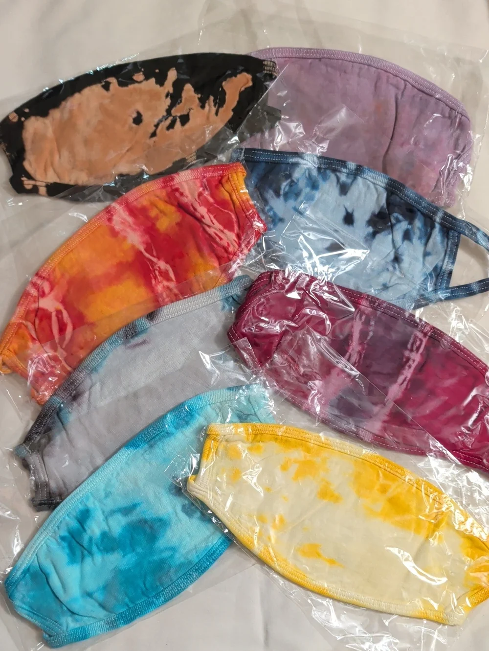 NWOT (008) Tultex Assortment Of 8 Cotton Hand Tie-dyed Face Masks/ Kids & Adults