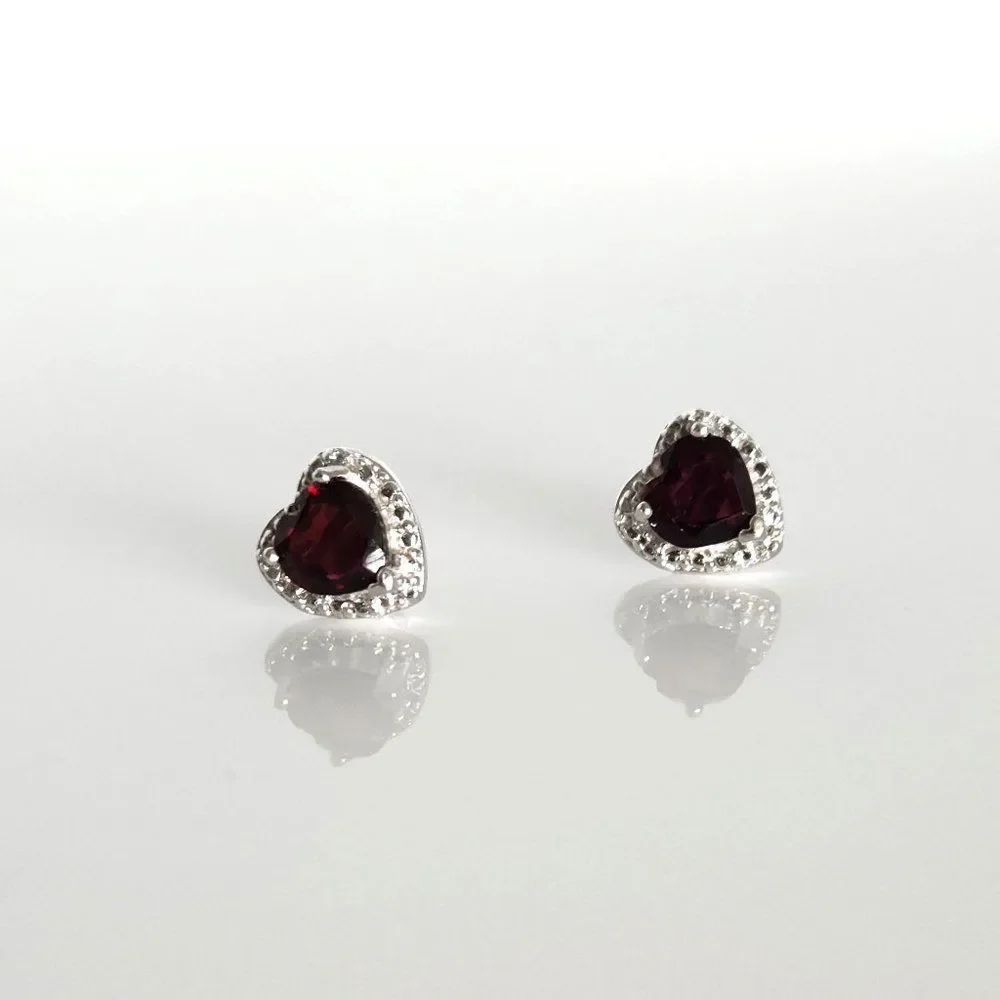 Garnet Heart 7mm Post Earrings