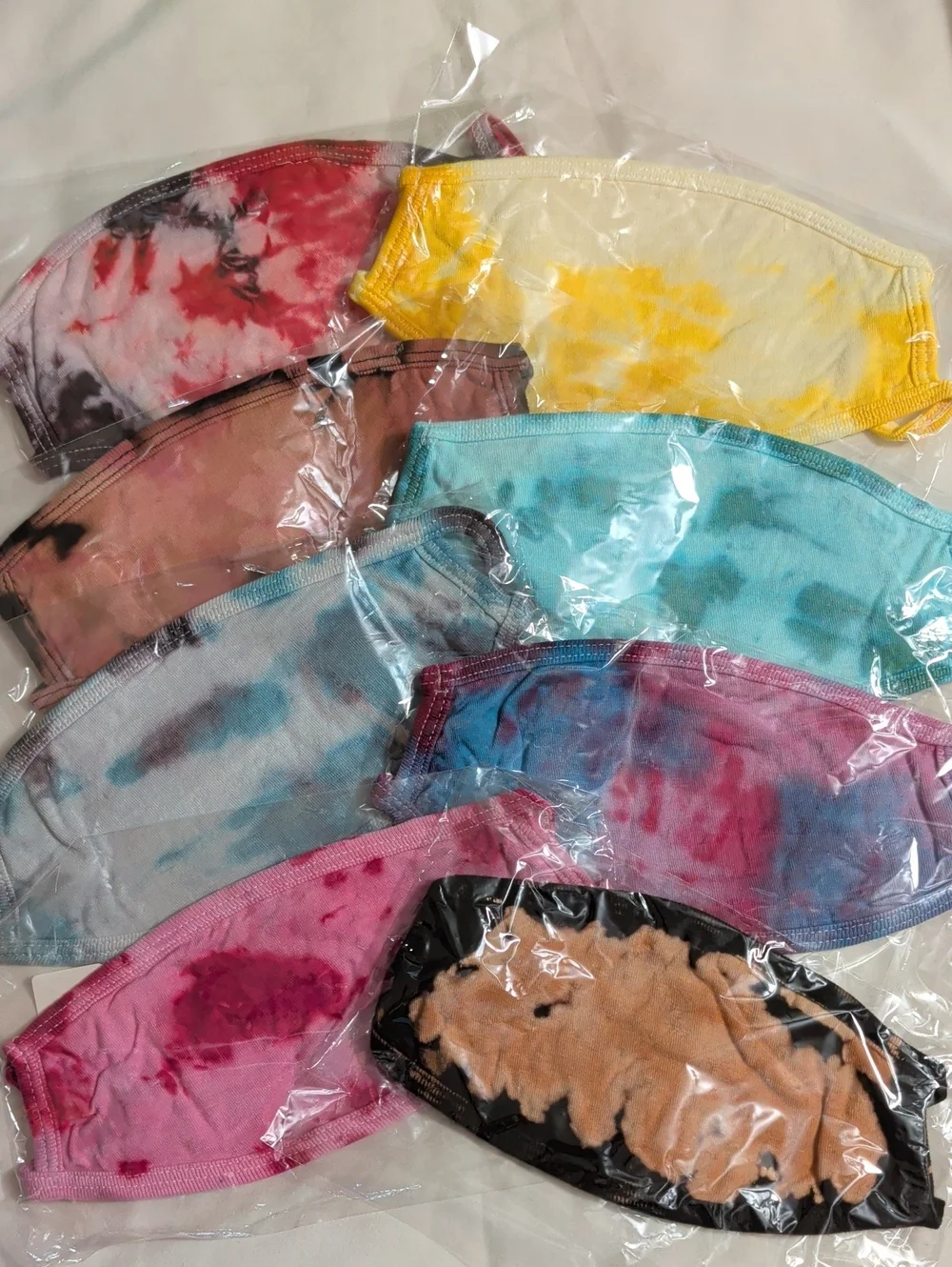 NWOT (010) Tultex Assortment Of 8 Cotton Hand Tie-dyed Face Masks/ Kids & Adults