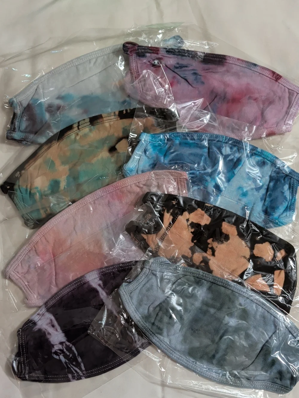 NWOT (013) Tultex Assortment Of 8 Cotton Hand Tie-dyed Face Masks/ Kids & Adults