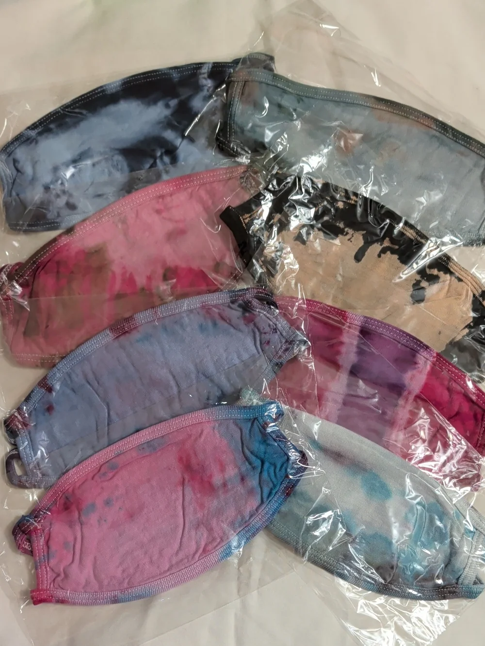 NWOT (015) Tultex Assortment Of 8 Cotton Hand Tie-dyed Face Masks/ Kids & Adults