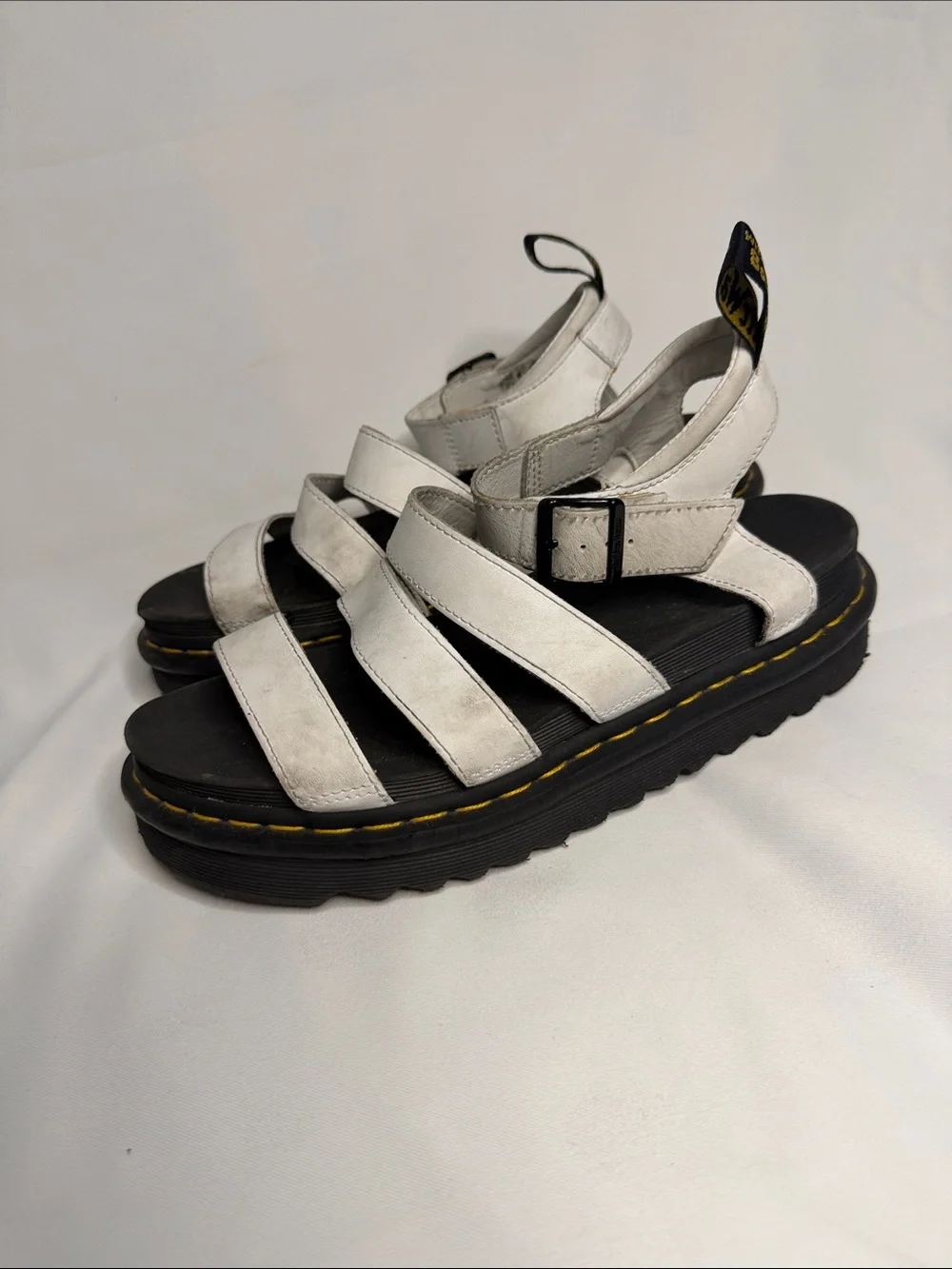 Dr. Martens White Multi-Strap Platform Sandals with Black Sole