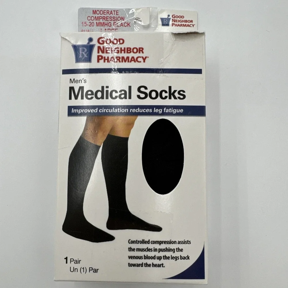 Good Neighbor Pharmacy Men's Medical Circulation Socks 15-20 mmHg Size L Black
