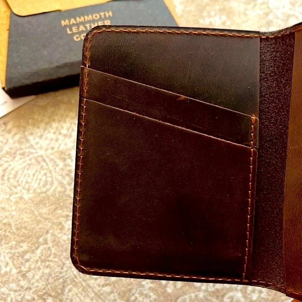 Brand New Genuine Leather Brown Slim Bifold Wallet Card Holder Handmade