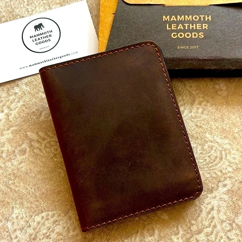 Brand New Genuine Leather Brown Slim Bifold Wallet Card Holder Handmade