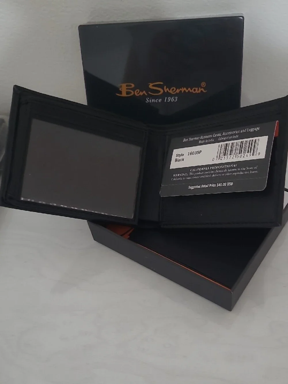 Ben Sherman Black Slim Genuine Leather  Traveler Passcase with Silver Logo Plate