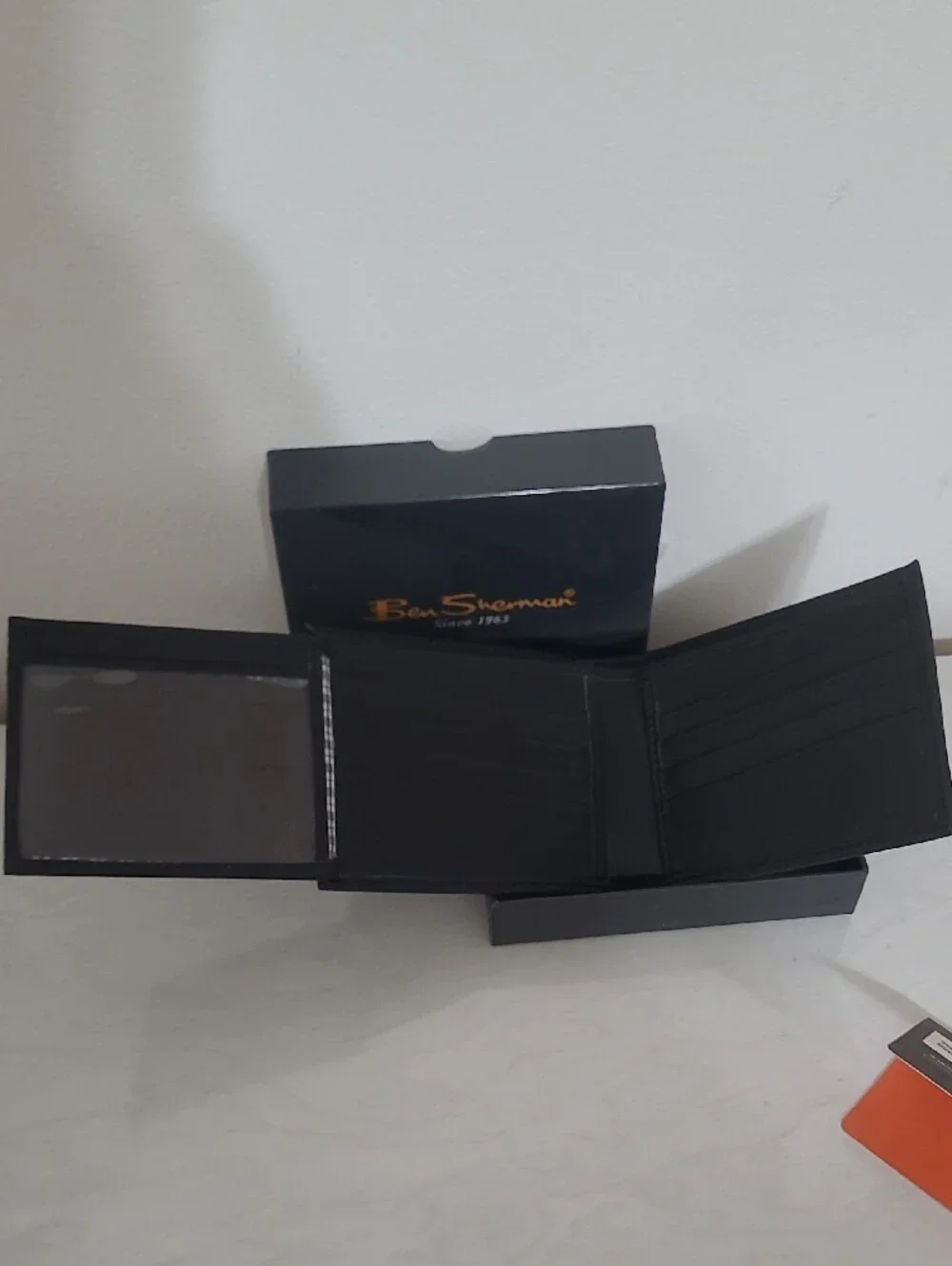 Ben Sherman Black Slim Genuine Leather  Traveler Passcase with Silver Logo Plate