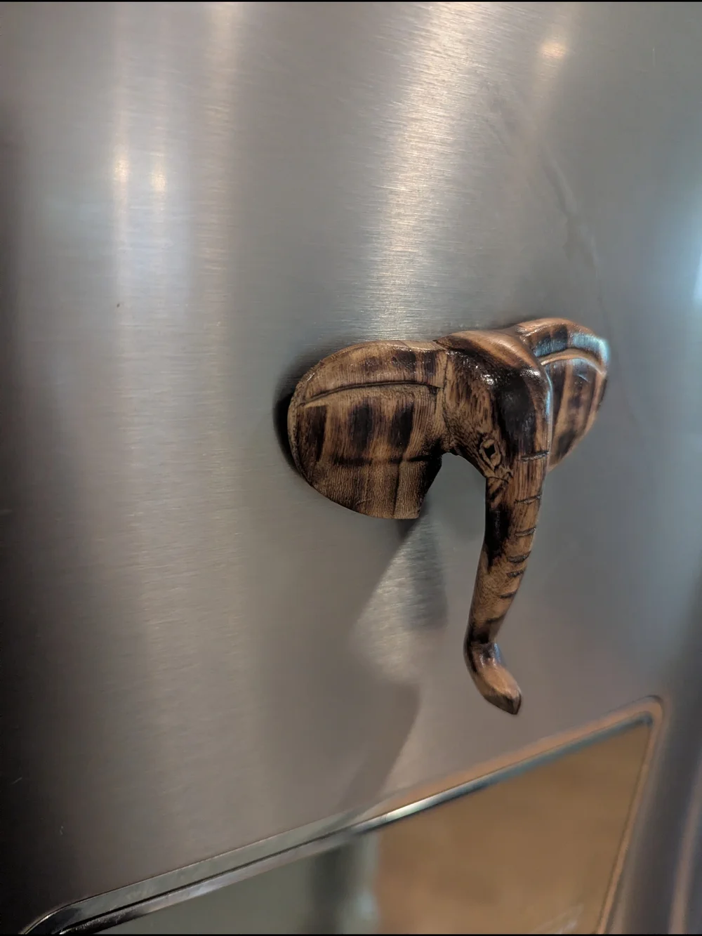Woodgrain Elephant Head Wall , Refrigerator Magnet Handcrafted- Brown