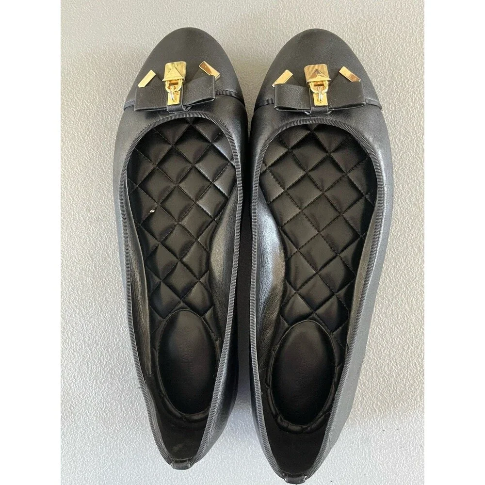 Michael Kors Alice Quilted Leather Bow Padlock Ballet Flat Shoes Size 10M Black
